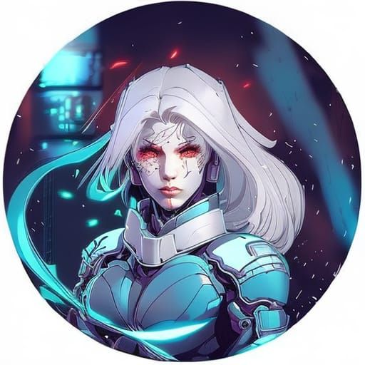 Detailed Female Cyborg Ninja in Vibrant Style