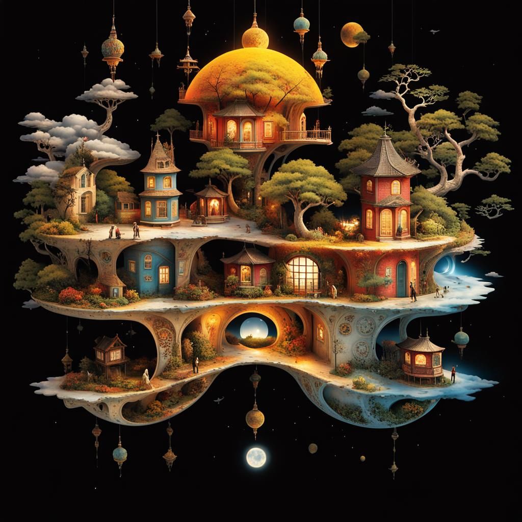 Surreal Bonsai Village Stargate Dreamscape