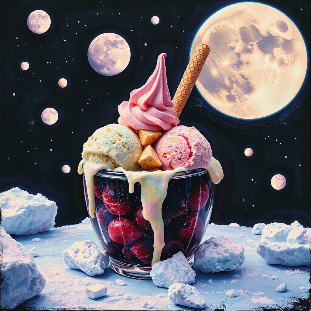 Expressionist Moons Scream Ice Cream in Snowpunk Style