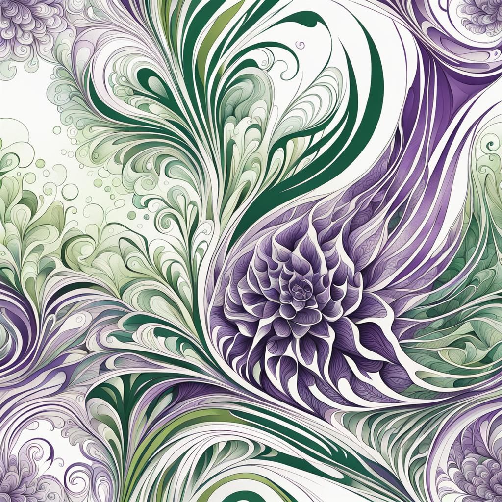 Botanical Ink Drawing with Abstract Elements