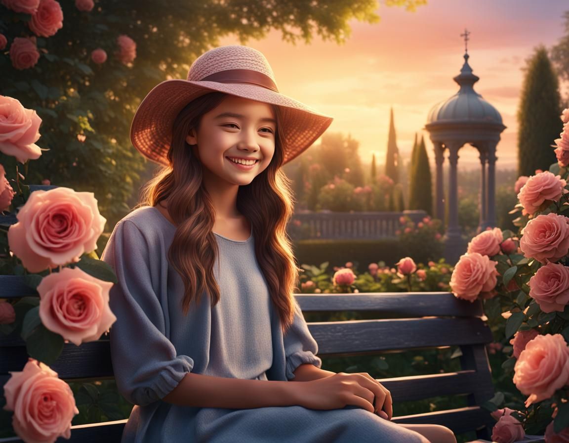 Girl in Rose Garden: Detailed Matte Painting