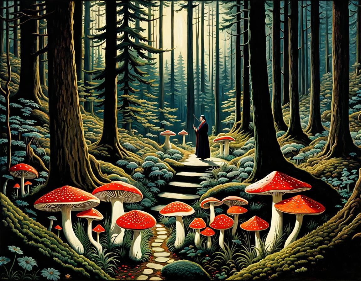 C.S. Lewis in a Dark Cottagecore Forest