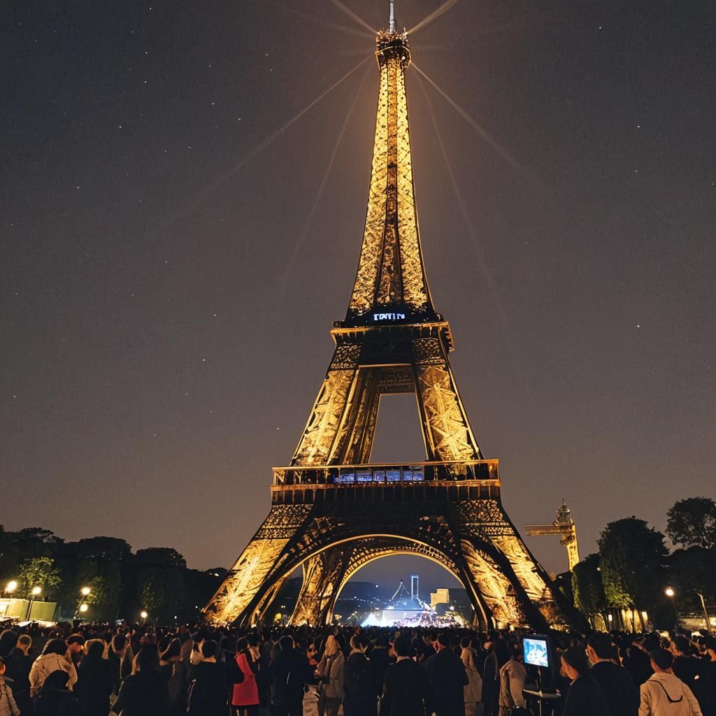 Eiffel Tower Glimmering in Paris Night