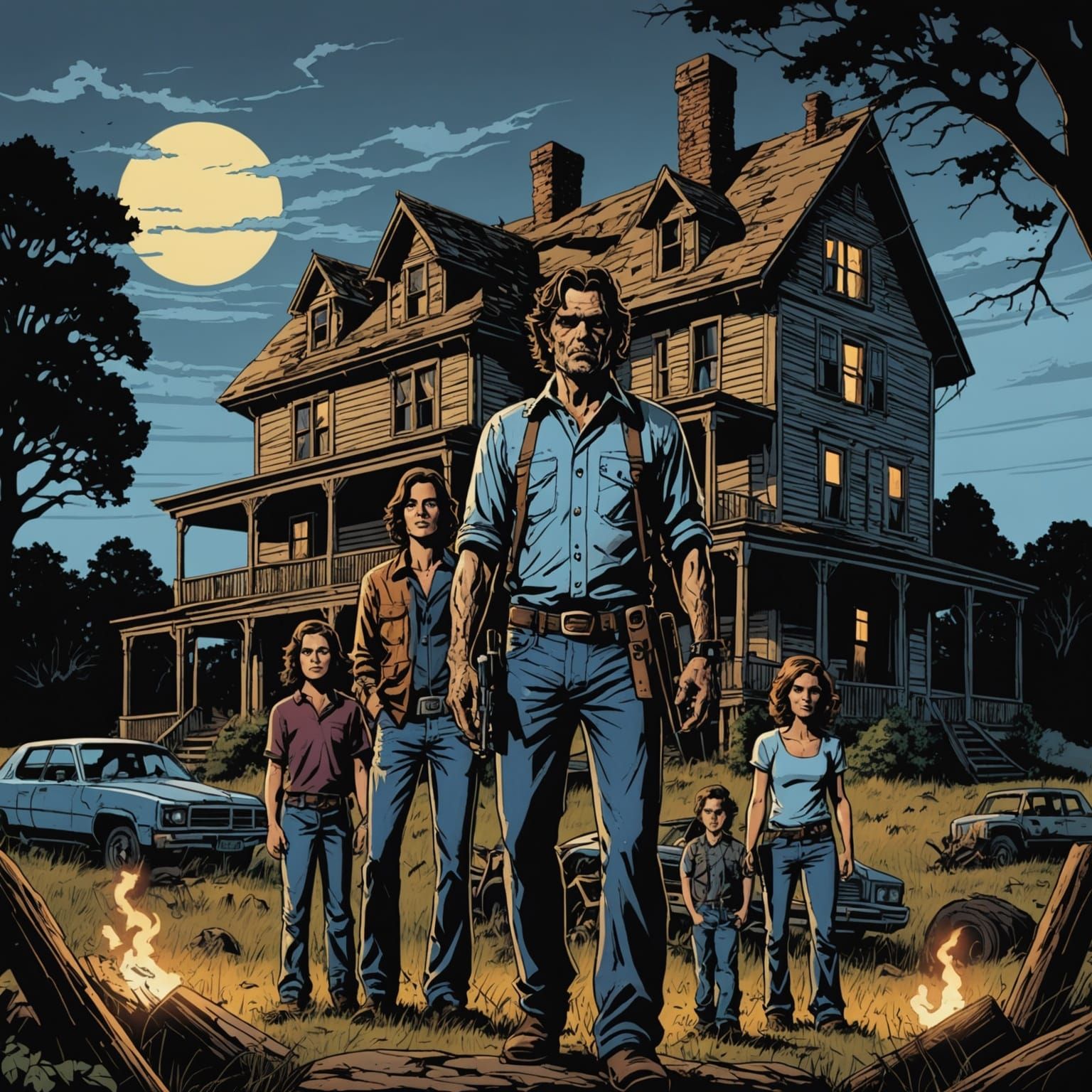 Texas Chainsaw Family in Comic Book Art Style