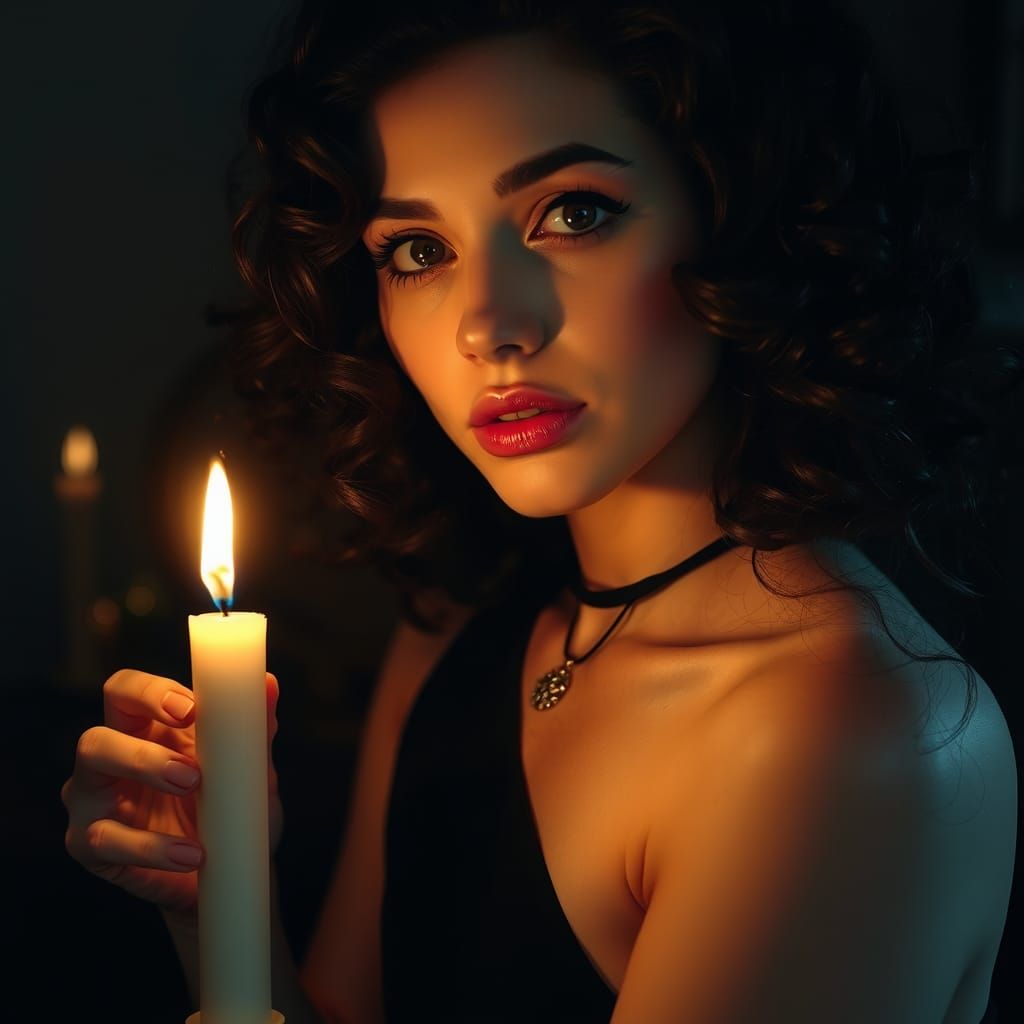 Woman with Candle in Rembrandt Lighting