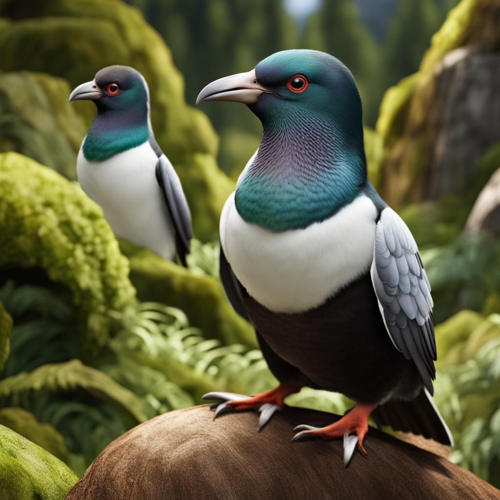 Kereru Penguin and Toddlers in New Zealand Wilderness