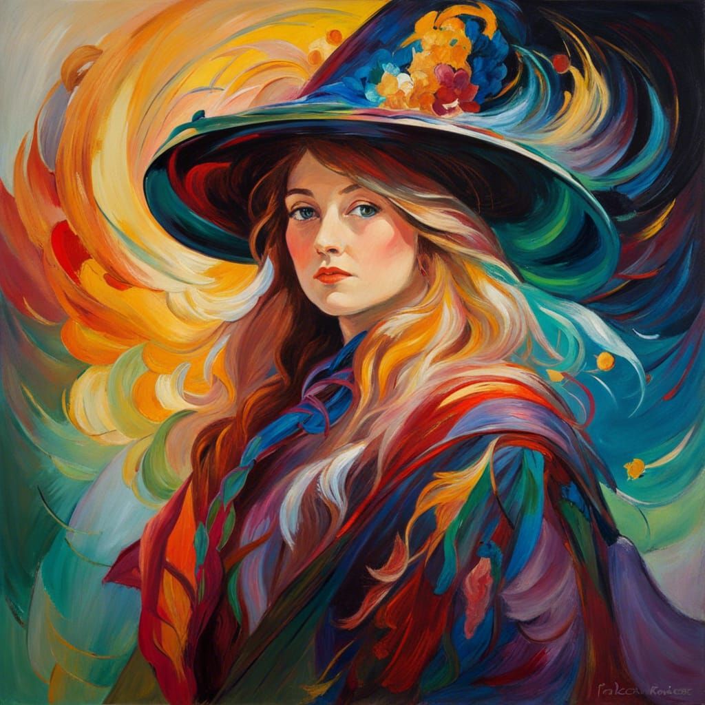 Colorful Wizard Portrait in Impressionist Oil Painting Style
