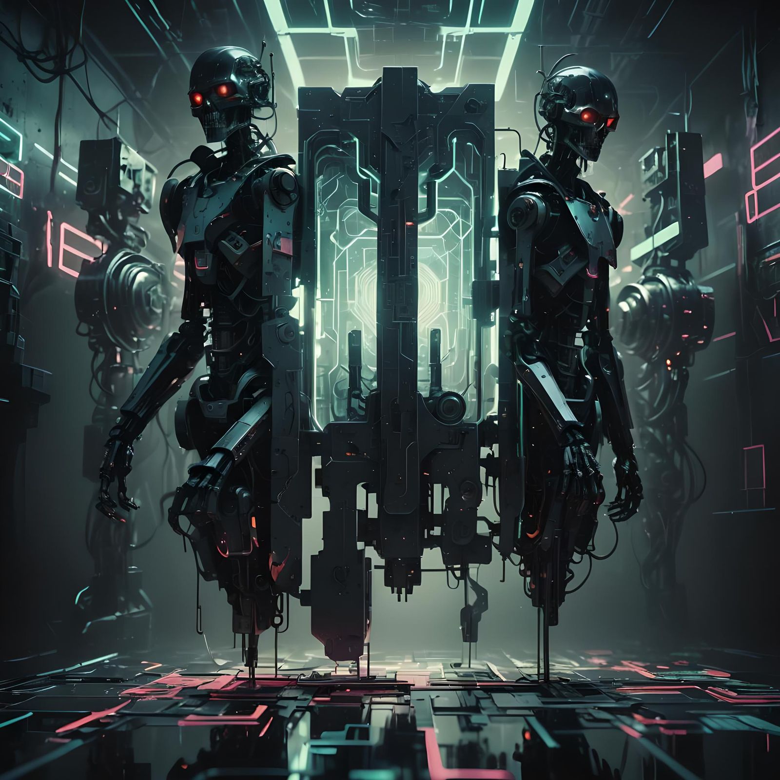 Geometric Abstract Art with Android in Holographic Style