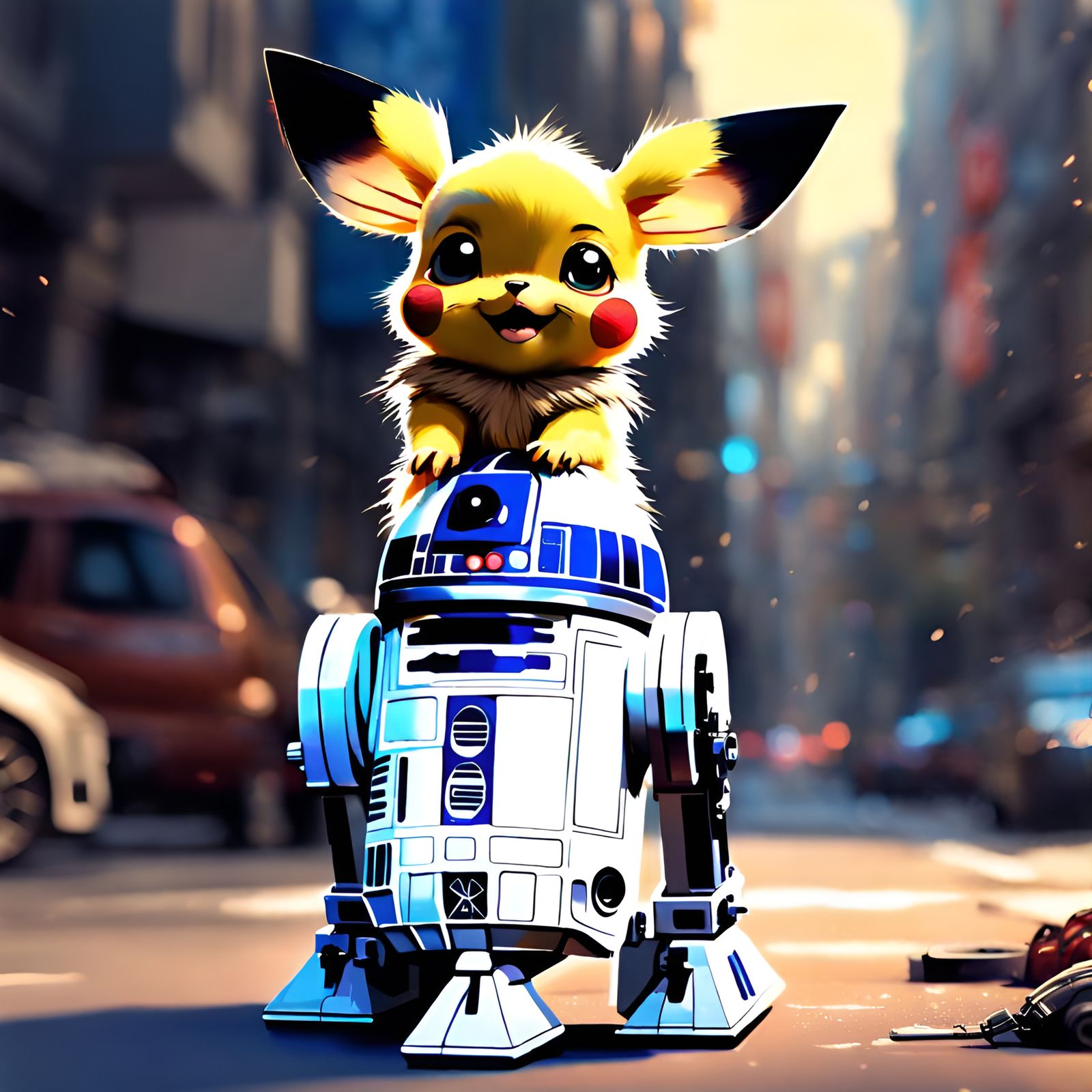 Pichu and R2-D2 Portrait, Pixar Style