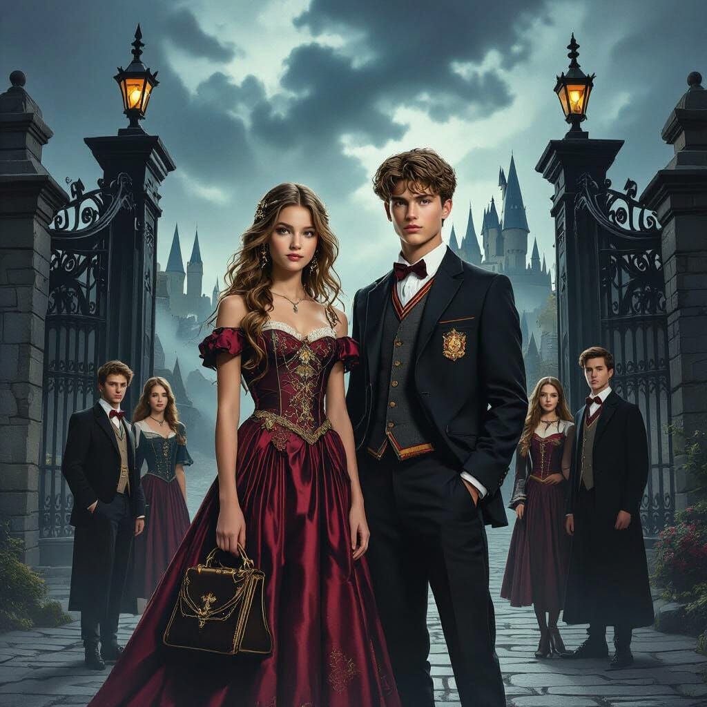 Teenagers at Hogwarts-esque Gate: Supernatural Scene