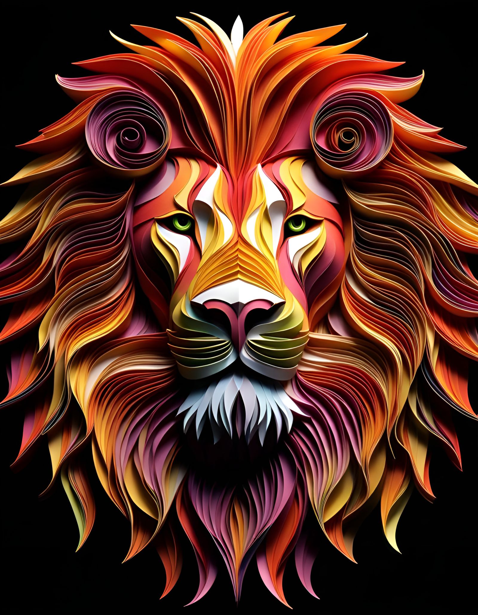 Majestic Paper Quilling Lion in Glowing Colors