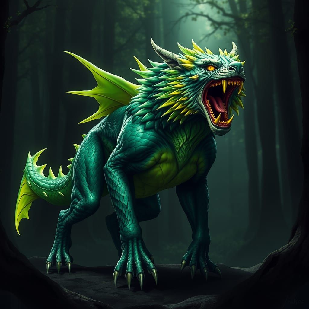 Majestic Emerald Dragon Wolf: Dark Forest Conqueror