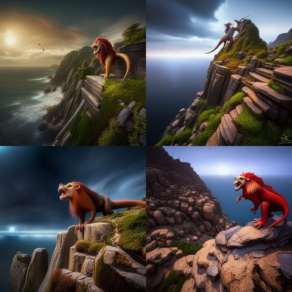 Manticore on Cliff: Detailed Fantasy Concept Art