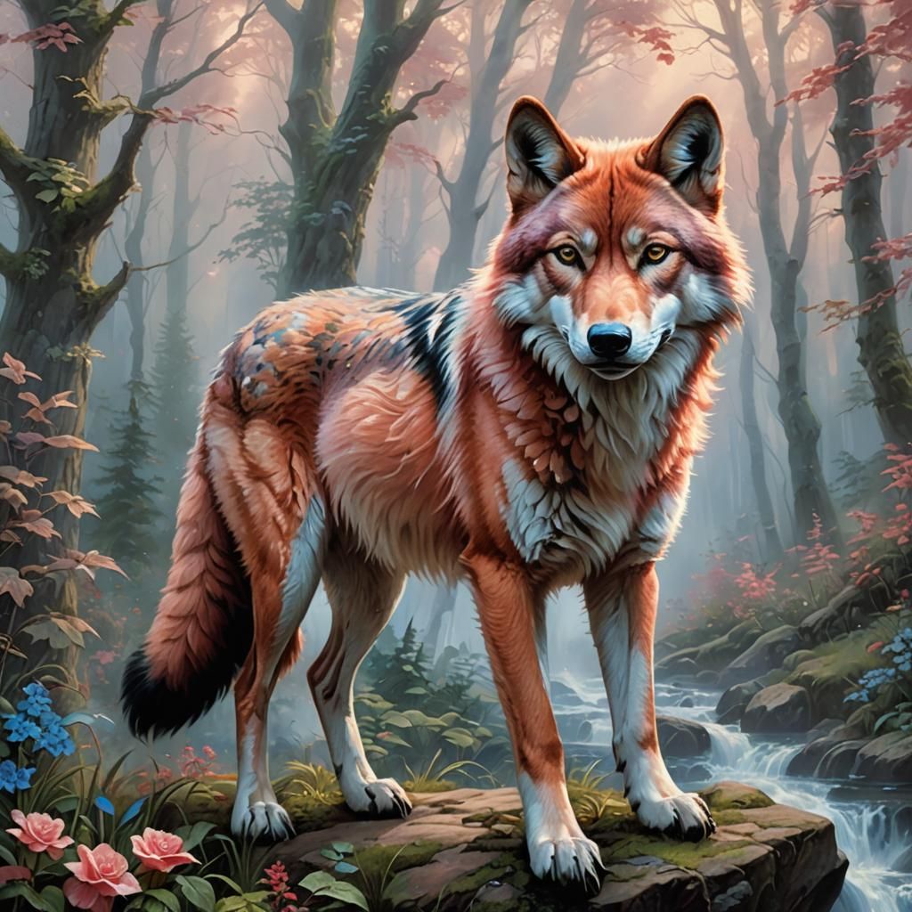 Ethereal Rose Wolf with Blue Eyes