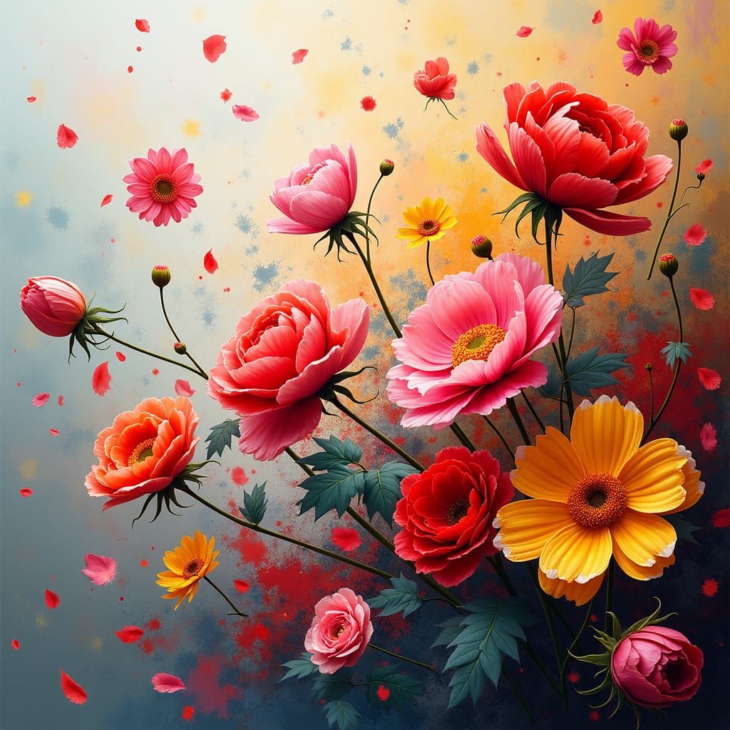 Kaleidoscopic Dream Flowers in Expressive Digital Art