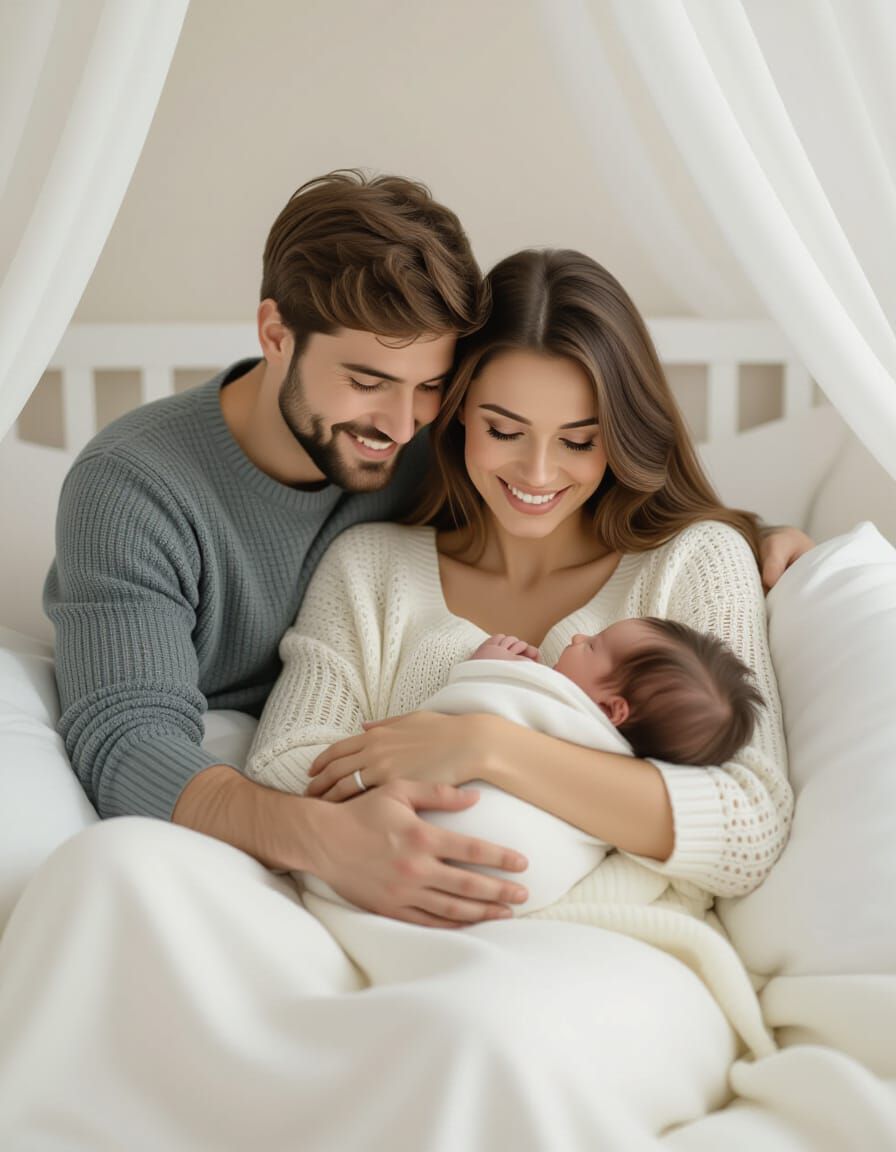 Cozy Family Portrait with Newborn Baby