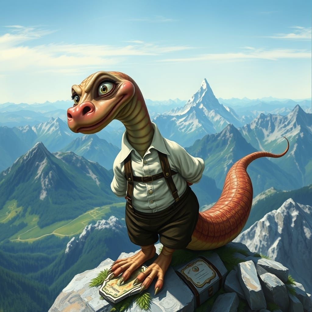 Whimsical Bavarian Serpentoid Yodels atop the Zugspitze