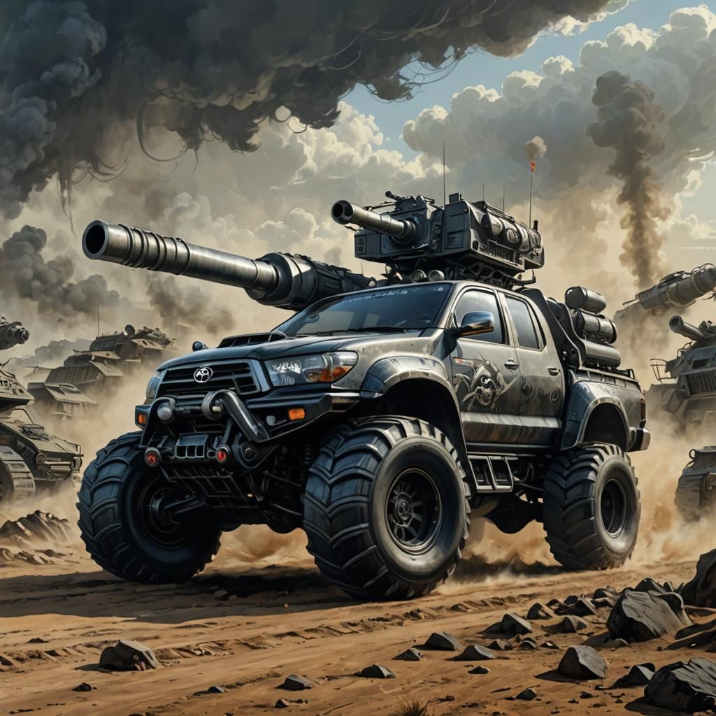 Toyota Hilux Tank Cannon in Biomechanical Comic Art