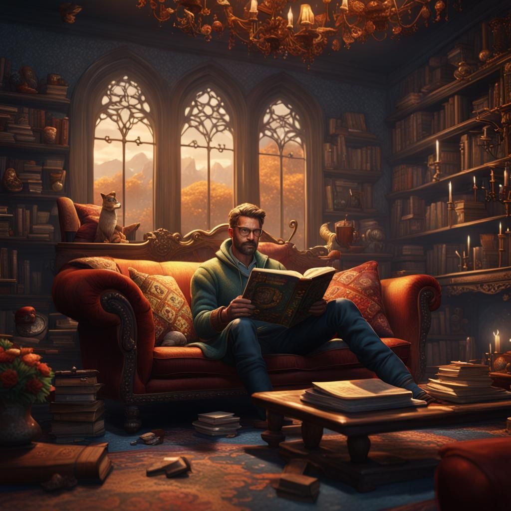 Man Reading Book: Detailed Matte Painting