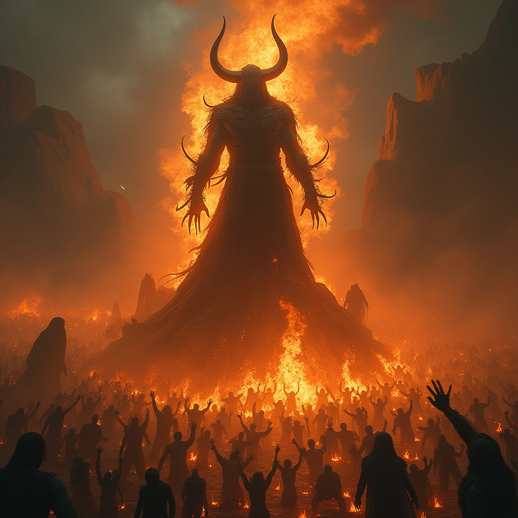 Infernal Demon in Fiery Abyss, Hyper-Detailed Matte Painting