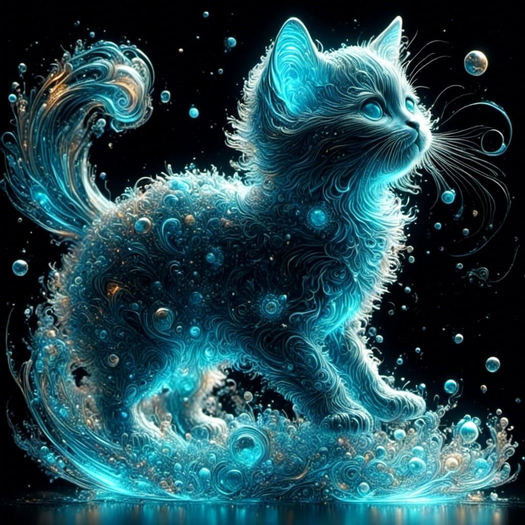 Bioluminescent Crystal Kitten in Futuristic Dystopian Style