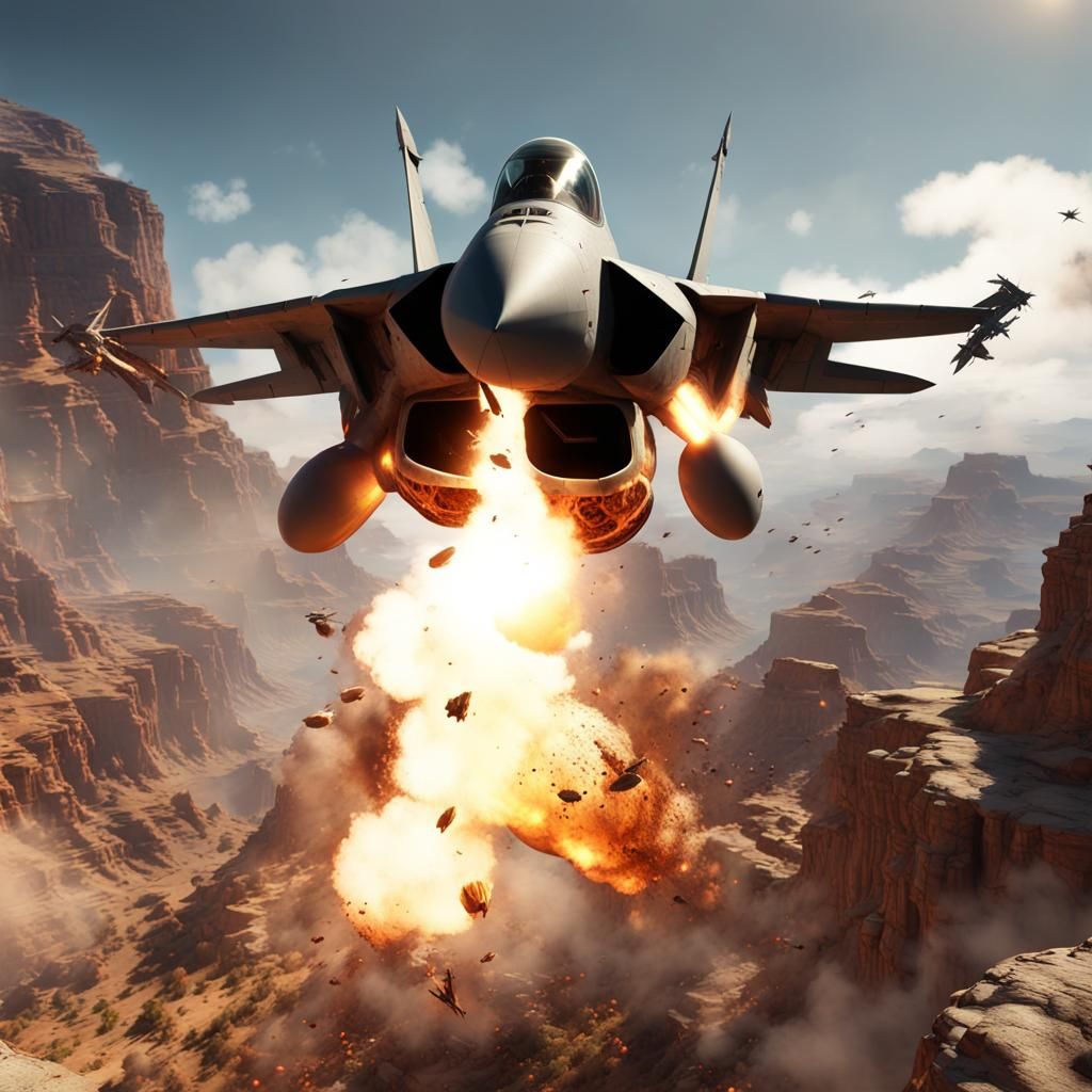 Fighter Jet in Exploding Canyon: 3D Game Cinematic