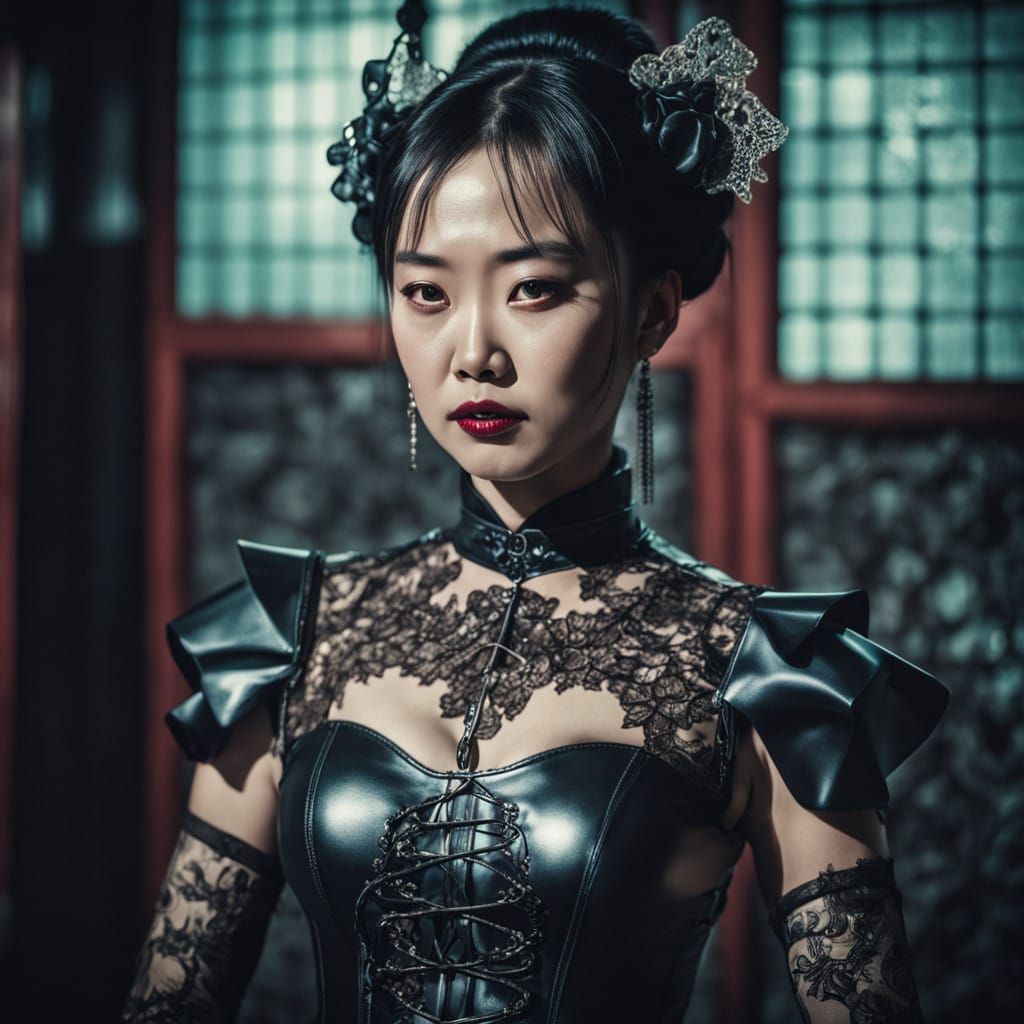 Ethereal Chinese Gothic Goddess in Latex and Lace