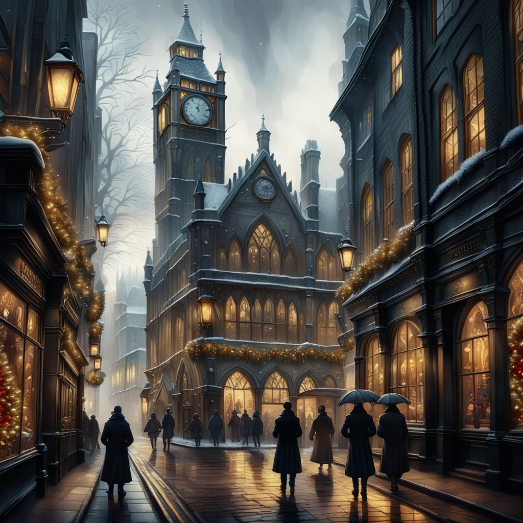 Festive Victorian London Street in Gothic Style
