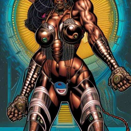 Cyborg Tribal Warrior in Comic Book Style