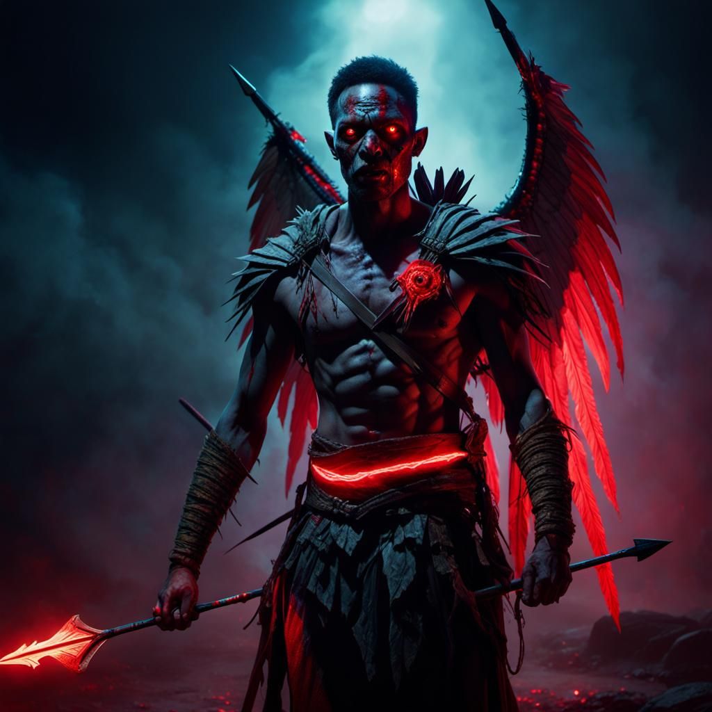 Zombie Cupid in Neon Glow, Digital Concept Art