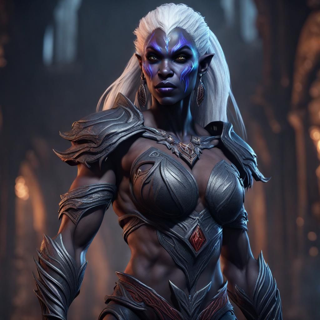 Detailed Matte Painting of a Muscle-Bound Drow