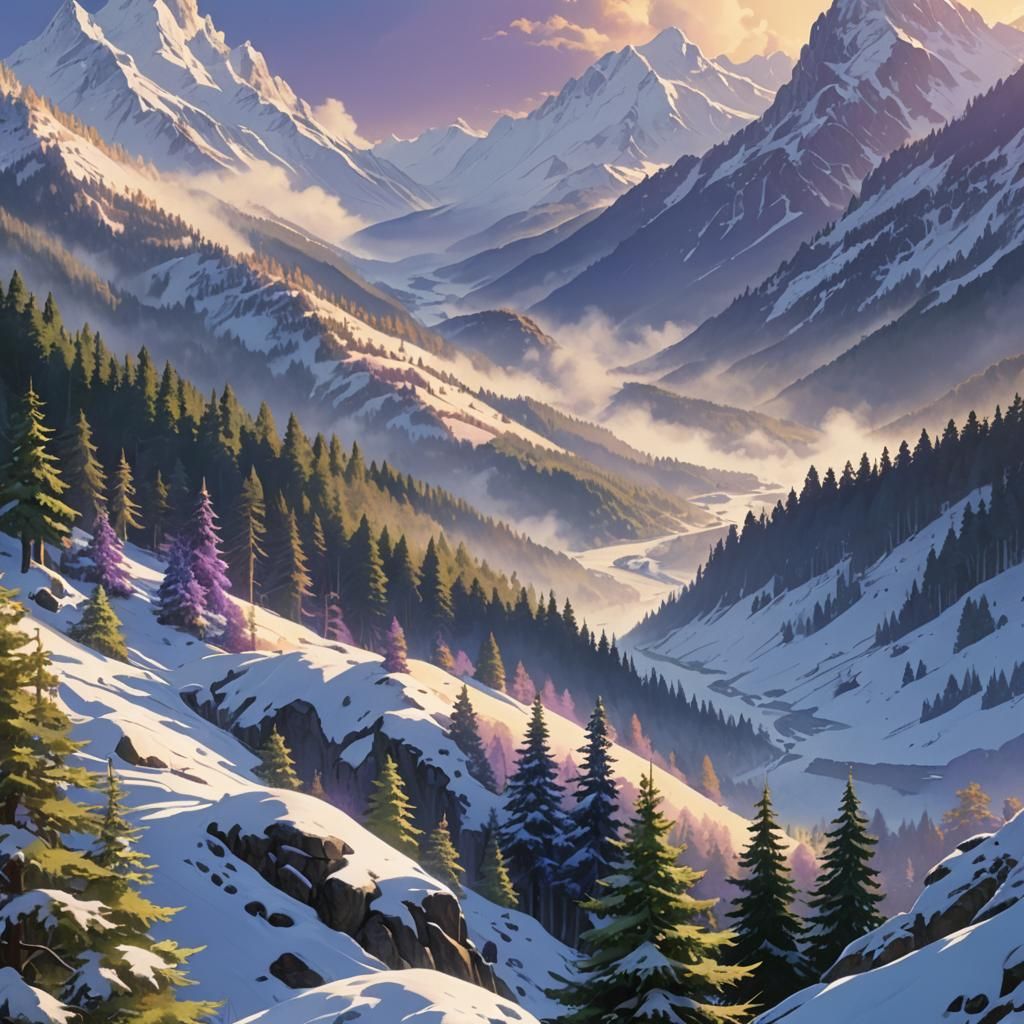 Snow-Capped Peaks Glowing in Early Light