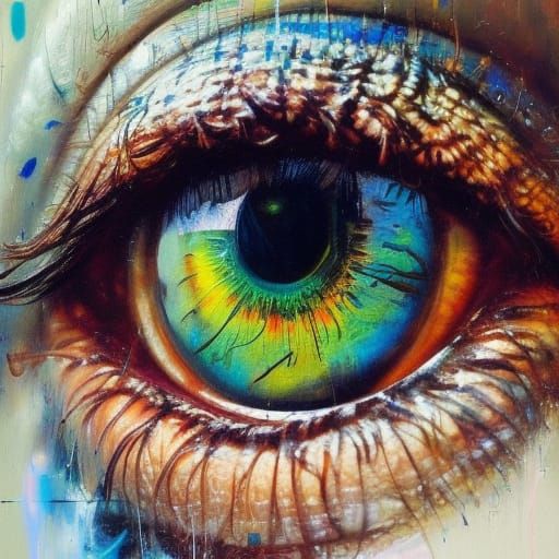 Intricate Eye Iris: Hyperrealistic Surreal Oil Painting