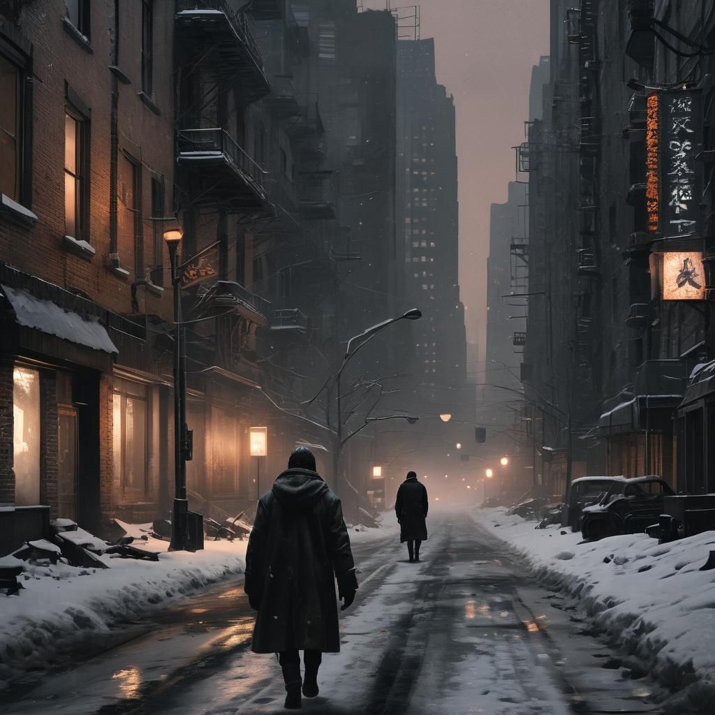 Post-Apocalyptic Cityscape in Frosty Oil Painting