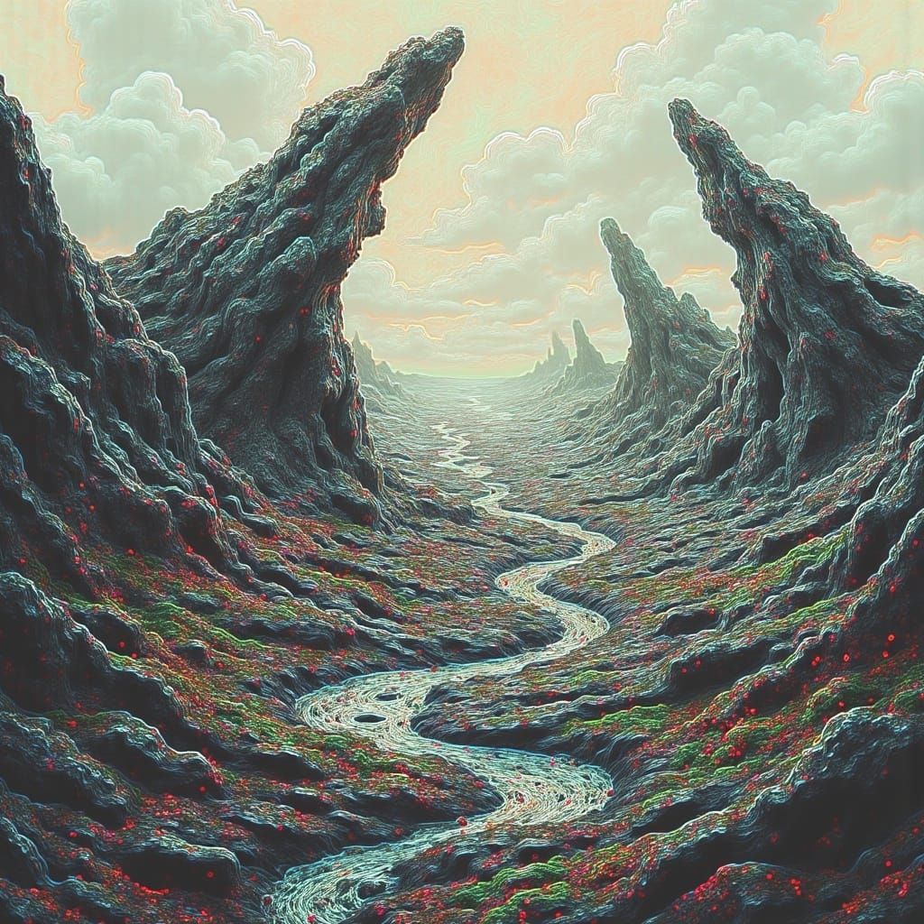 Neon Glitch Alien Landscape Sketch