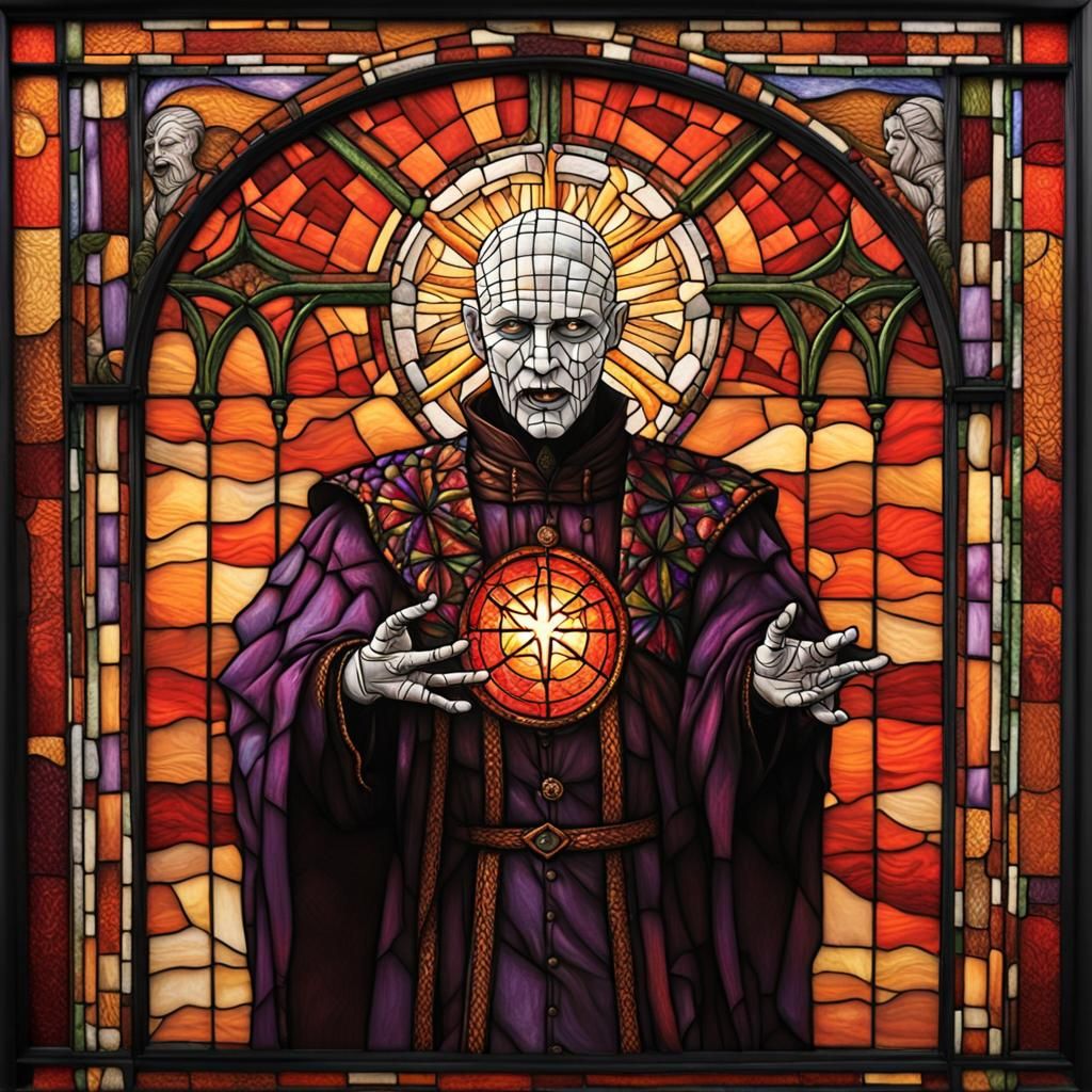 Demonic High Priest in Stained Glass Window