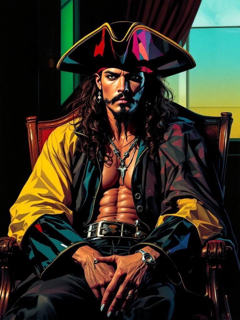 Vintage Pin-Up Blackbeard in Geometric Abstract Style