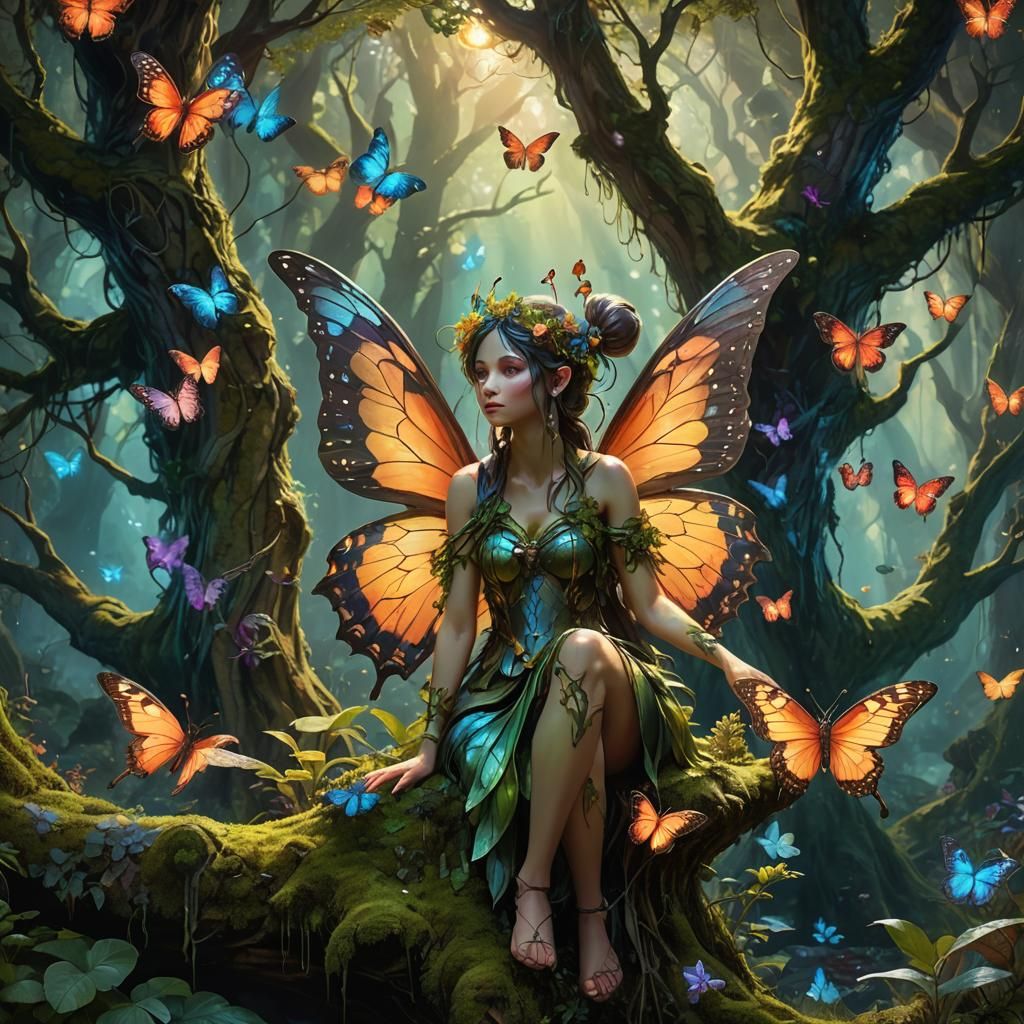 Enchanted Forest Fairy with Butterfly Wings