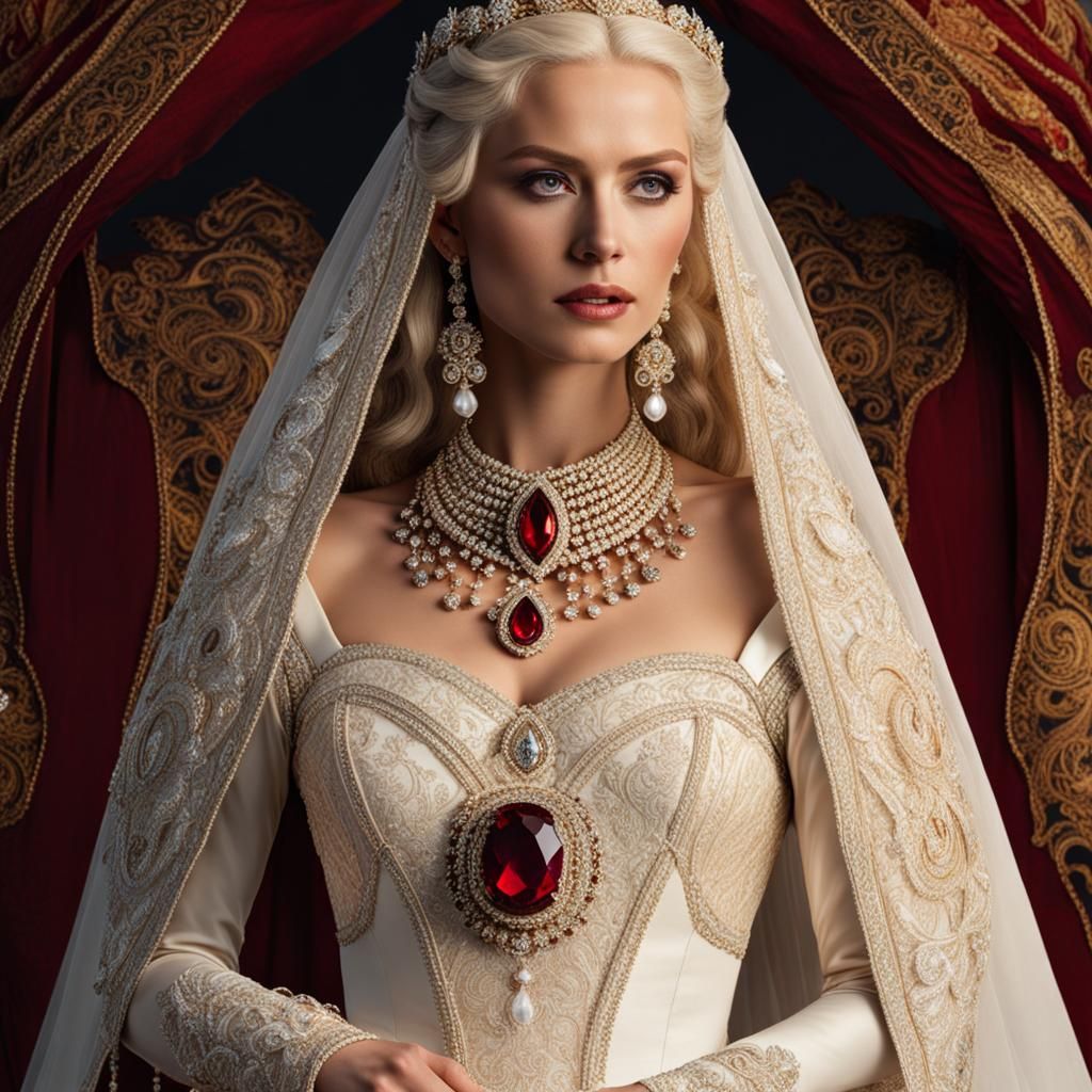 Fantasy Woman in Wedding Dress with Jewels