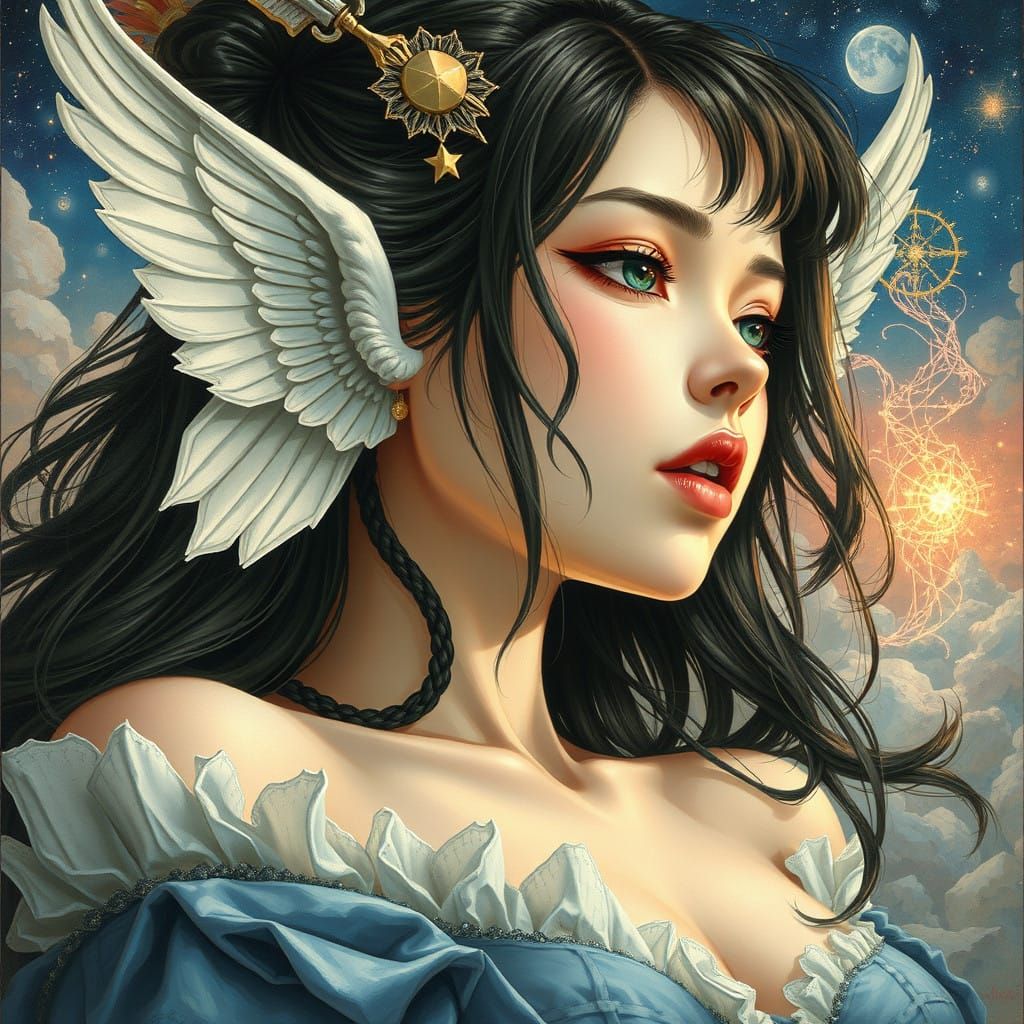 hyperdetailed Metaphysical Painting Bishoujo in the style of...