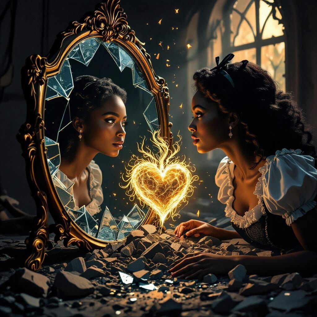 Phoenix Heart Rises From Ashes in Alice Wonderland Style