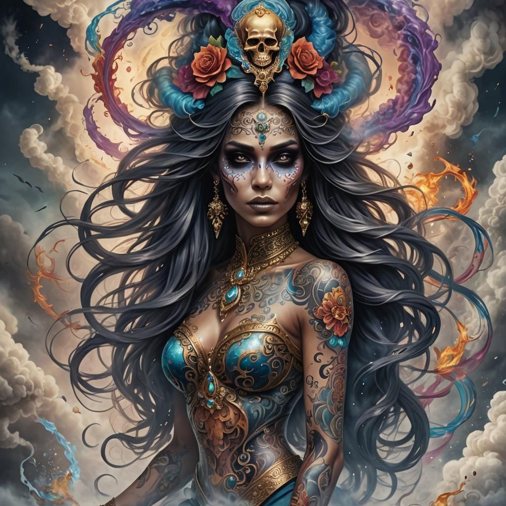 Genie Emerges from Jeweled Skull in Fantasy Art