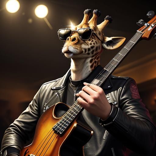 Giraffe Plays Double Bass in Smoky Jazz Bar