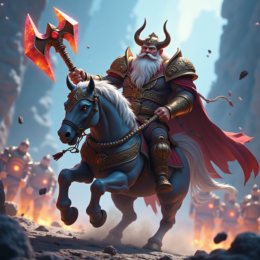 Astral Dwarven King Rides to Battle in Anime Style