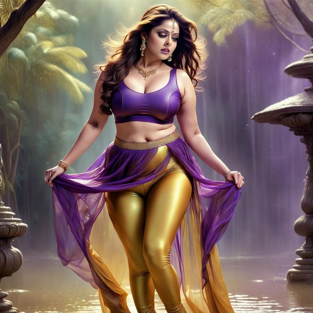 Plus Size Actress in Transparent Skirt, Digital Art