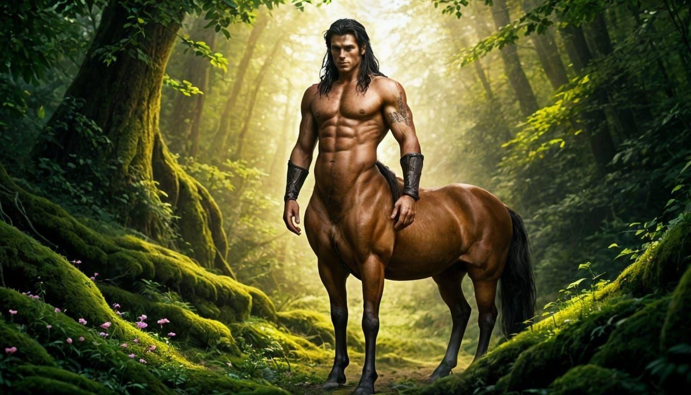 Majestic Centaur in Sun-Dappled Forest
