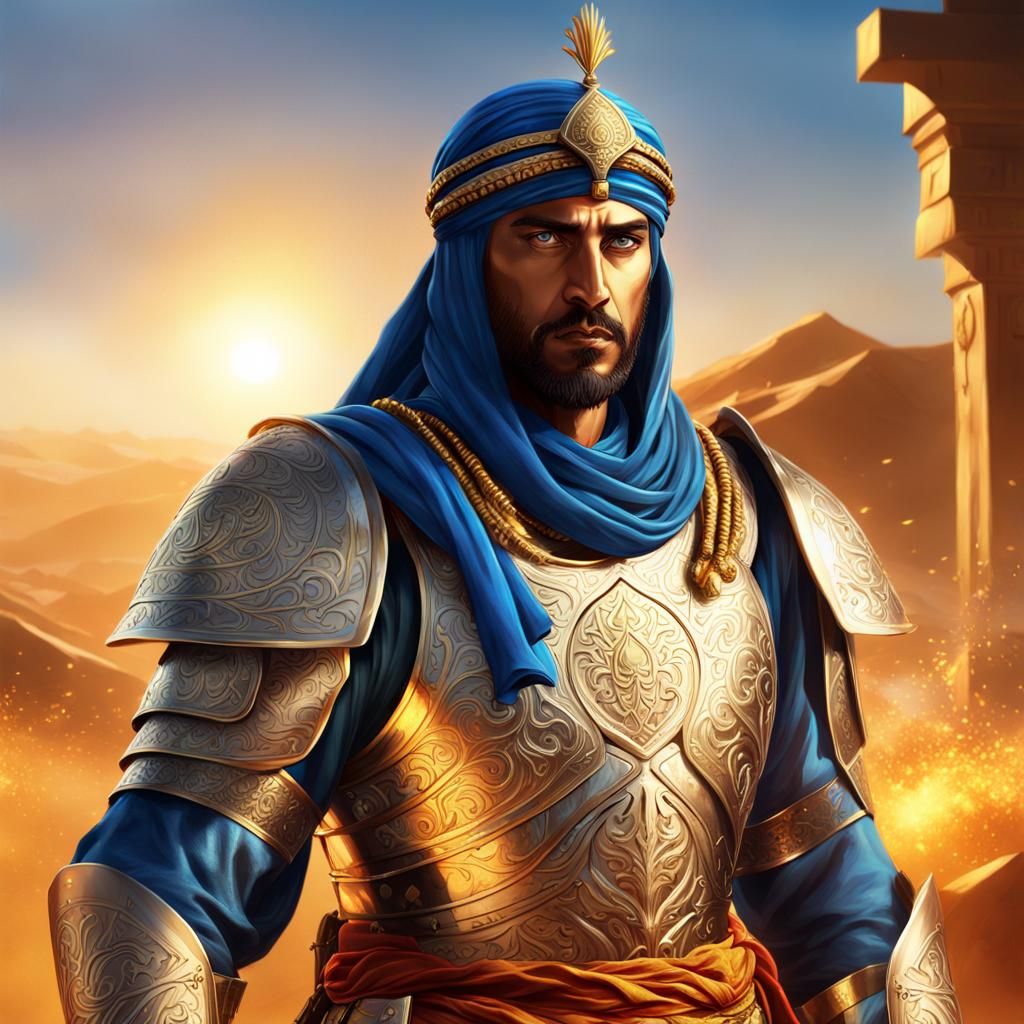 Fierce Arab Warrior in Golden Armor