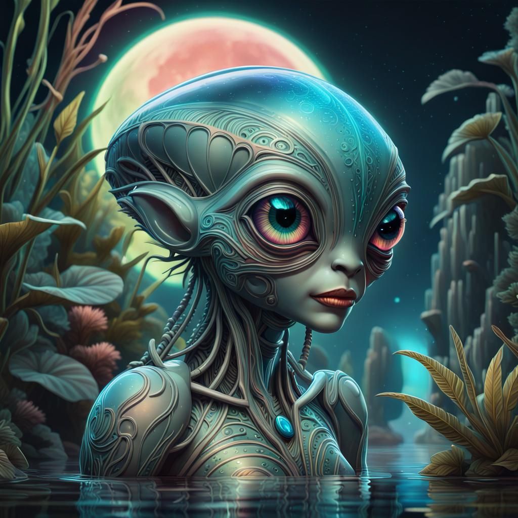 Art Deco Alien in Bioluminescent River