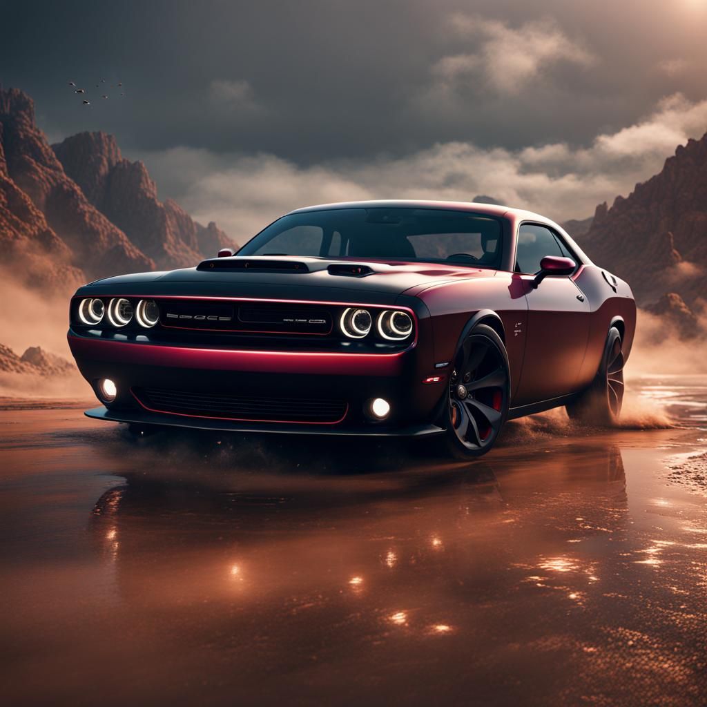 Detailed Matte Painting of a Dodge Challenger