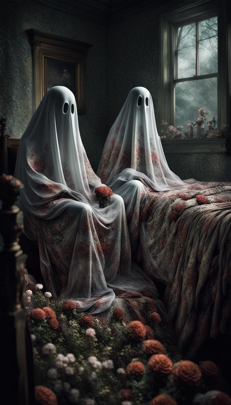 Floral Bedsheet Ghosts Haunt Countryside: Cinematic Photogra...